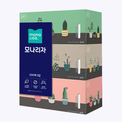 모나리자 미용티슈 각티슈 250매 3입 미용각티슈 사각티슈 화장티슈 천연펄프
