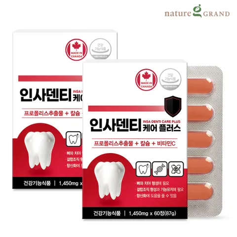 네이처그랜드 인사덴티 케어 플러스 2박스 4개월분 프로폴리스 칼슘 비타민C 치아뼈건강