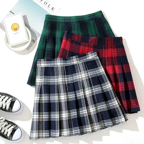 A라인 하이웨스트 플리츠 체크 스커트(3컬러).