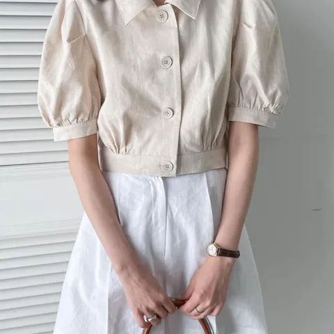 [다잇템] 여자 쿨링 퍼프크롭 봄여름 린넨원단 자켓