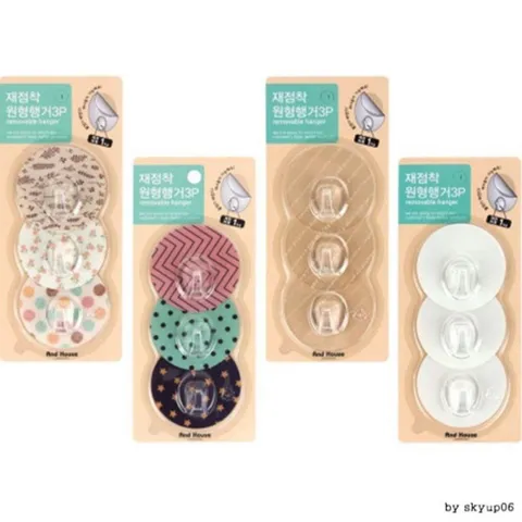(3개묶음)재사용하는 점착 원형행거 3p 디자인랜덤 생활편의용품 정리수납 벽걸이