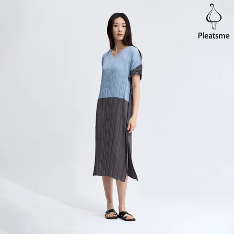 [최초가 199000원] 컬러 콤비네이션 V넥 쉬폰 원피스_PPOPM325013