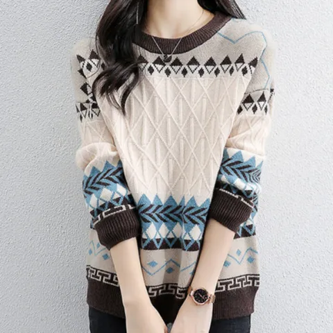 [브리치]  / NK955 캐주얼 아가일 데일리 배색 니트티