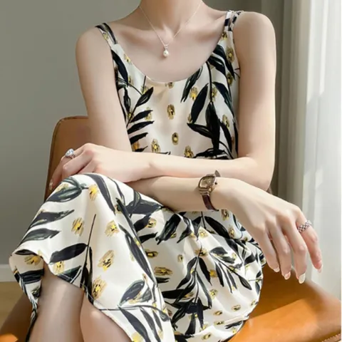 여성 휴양지 여름 플로럴 쉬폰 나시 민소매 롱 원피스 롱원피스 린넨롱원피스 쉬폰롱원피스