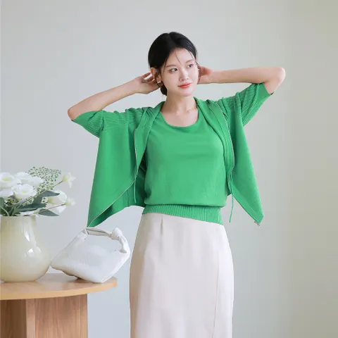 [최초가 99,000원]제니 스카시 니트 후드집업 앙상블
