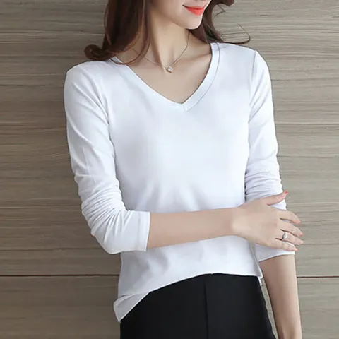여성 깊은 브이넥 라운드넥 기본 티셔츠 이너웨어 봄여름기본티 슬림티셔츠