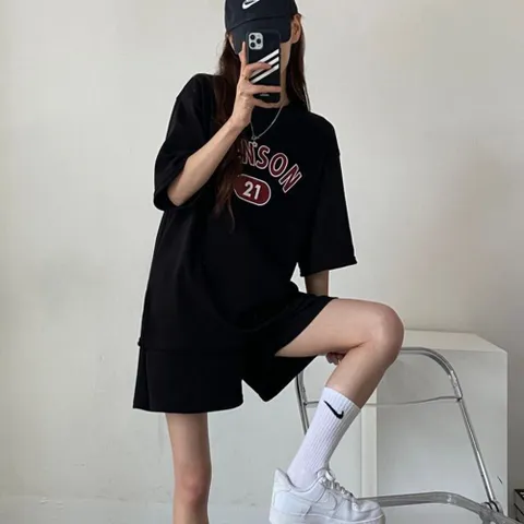 여성 스포티 오버핏 여름 반팔반바지 셋업 츄리닝세트 여성트레이닝세트