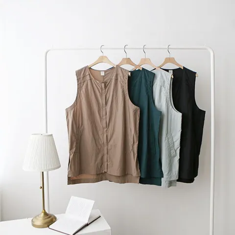 여자 봄 여름 노카라 옆트임 언발 야상 베스트 조끼