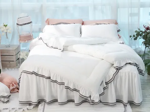 류금숙 투라인 실키케어 향균프릴 차렵이불+베개커버+롱프릴침대커버세트