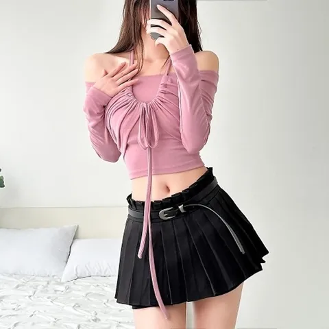 [다잇템] 여자 끈 잔주름 SS 홀터 홀복 티셔츠_16103503_588872