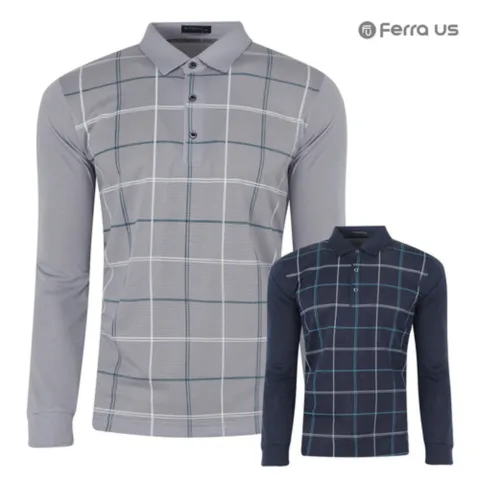 남성 여름 골프웨어 골프 인견 카라 체크 긴팔 티셔츠 190523M69
