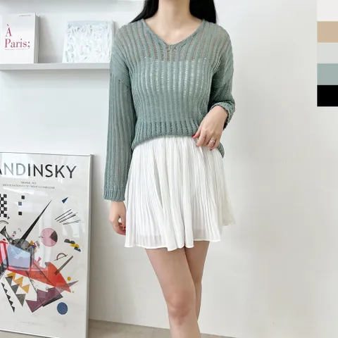 ABB 1021 여자브이넥그물니트티