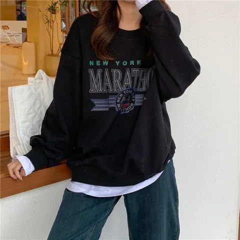 오버핏 여성 맨투맨 긴팔 박시 레터링 티셔츠 wt-107 (18901249)