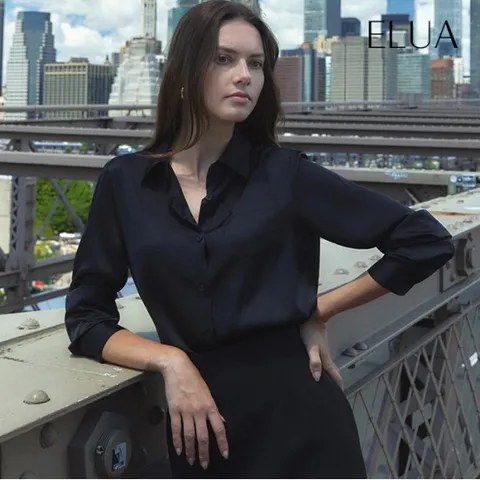 [최초가49,900원]  스탠 카라 새틴 블라우스_블랙