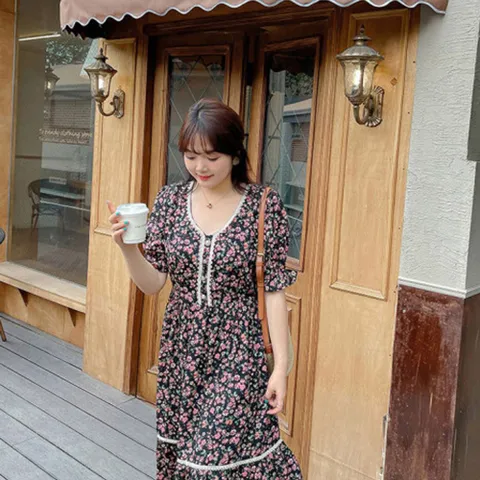 러블리 플라워 쉬폰 원피스 1P 여름 데일리 반팔 치마 나들이원피스 반팔원피스 편한원피스