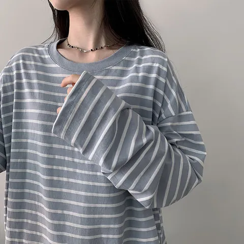 [브리치]  / 롬퍼 루즈핏 스트라이프 단가라 긴팔티