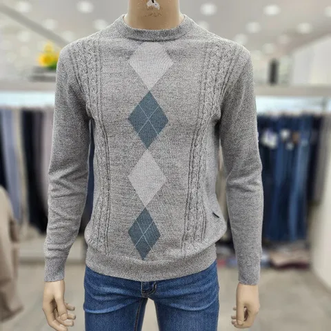 (모다인천점)그레이 아가일 패턴 케이블 라운드 니트/PPKR3301B_IC_3