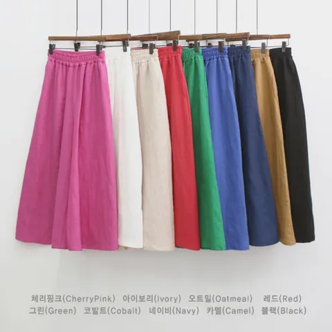 여자 썸머 시원한 린넨100% 밴딩 8부 통바지 핏이 예쁜 쿨 여름 마 와이드 팬츠 고무 바지