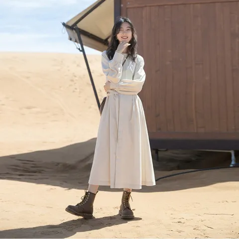 [브리치] 제로투올샵 / 신상 프랑스풍 화이트 원피스 여성 롱원피스 캐주얼 룩 블랙