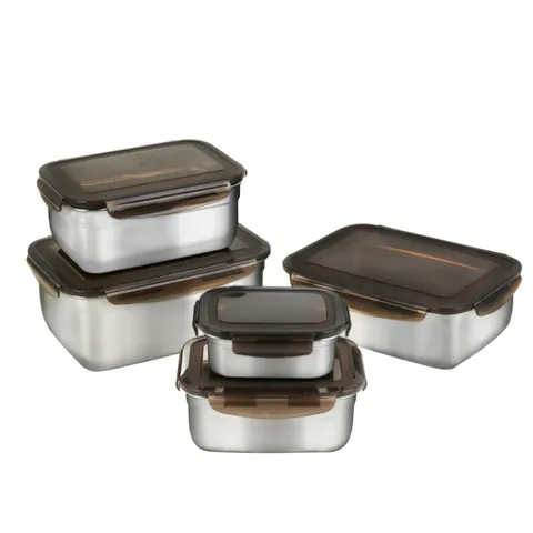 [롯데백화점][퀸센스]에리카 304스텐 반찬통 김치통 밀폐용기 5종세트(670+1100+1900+2700+3600ml)