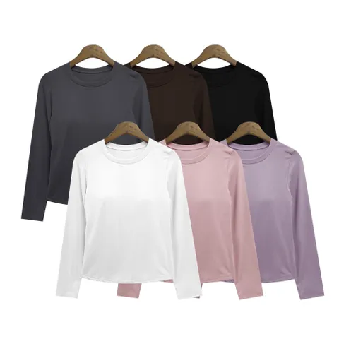 혜로 노브라 패드 내장형 긴팔티 SD240929 베이직 여 니트 흰티 가을 루즈핏 면 쭉티 겨울