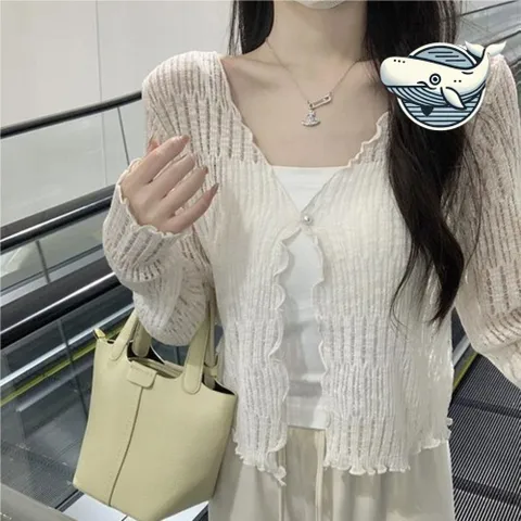 여름용 시스루 브이넥 루즈핏 펀칭 가디건