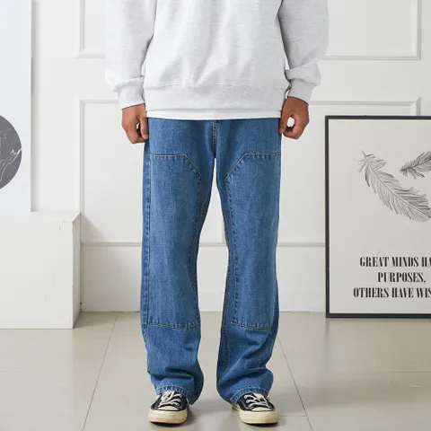 [브리치] 더제이엘 / 남자 와이드 청바지 스티치 진청 데님 팬츠
