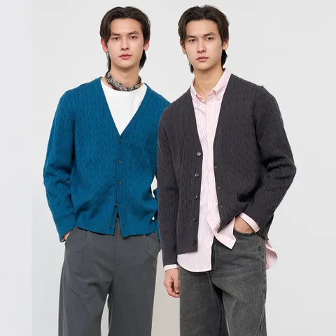 MAN 에센셜 케이블 브이넥가디건 3COL/SBE1M04004