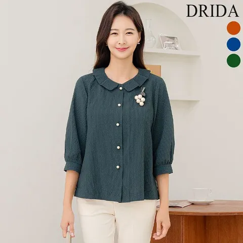 [하프클럽/엄마옷  여성 여름 지지미 카라 7부 빅사이즈 오픈 블라우스 40-50대 미시 중년여성 엄