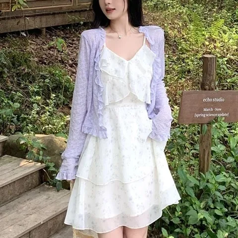 프릴 시스루 크롭 가디건 원피스 나시 코디 가디건 시스루가디건 크롭가디건