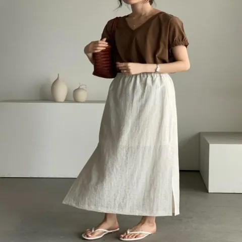 [다잇템] 여자 SS 벌룬 고무줄 반소매 V넥 티셔츠