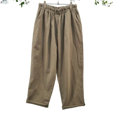 국산 면 린넨 밴딩 팬츠 통 바지 중년 여성