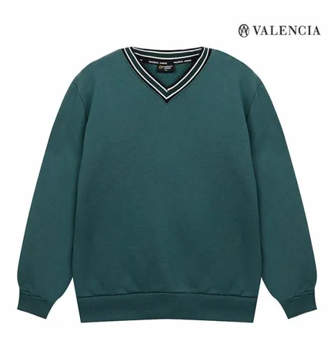 브이넥 기모 맨투맨 그린