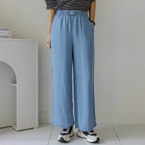 플레즌 텐셀 풀밴딩 와이드 데님