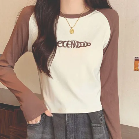 세컨드 레터링 자수 나그랑 세미크롭 긴팔티
