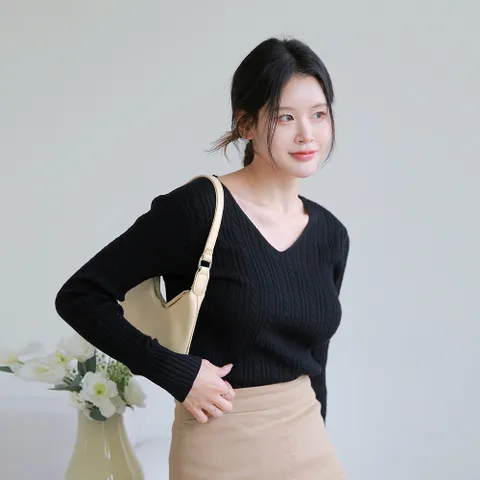 [최초가 109,000원]앙쥬 슬림 케이블 브이넥 니트 3종세트