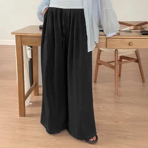 구김없이 후들후들한 와이드 롱 밴딩 팬츠 83249 빅사이즈 여성의류