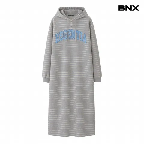 정상가:79,000원 ㅣ 오버핏 후드 스트라이프 롱 원피스 (BX3OP001L0)