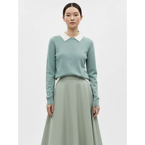 [하프클럽] 여성 배색 카라넥 레이어드 디자인 긴팔 니트 티셔츠 BOM-WKN-20831-민트