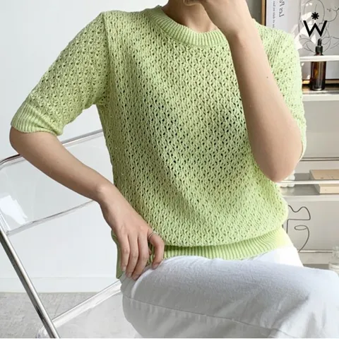 라운드넥 데일리 펀칭 반팔 니트 (WIBANT125)