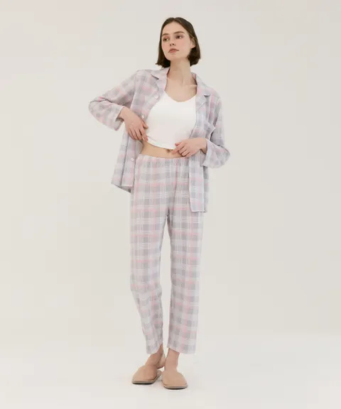 [최초가99,000원] 공용 잠옷 기모 체크 파자마 잠옷 세트 (2size) *한정수량*