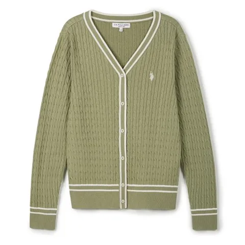 [U.S. POLO ASSN.] 여성 클래식 코튼 가디건_올리브그린