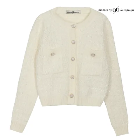 [롯데백화점](영캐릭터)]트위드 짜임 꽃 버튼 니트 가디건  NO9KG002M0