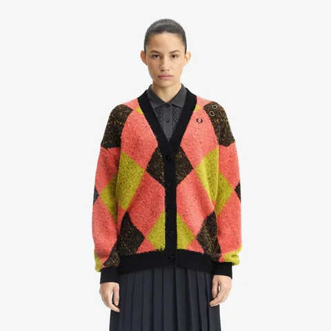 [롯데백화점](플랫폼) ](Amy Winehouse) 에이미 브러시드 아가일 가디건 - 플라밍고 탄 AFPF253K115-Z15