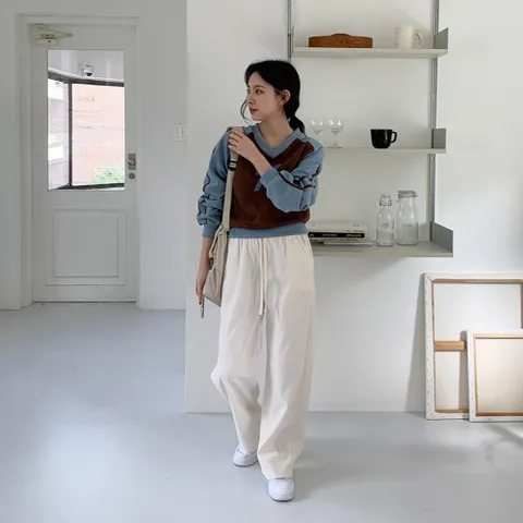 [다잇템] 여자 고무줄 트랙수트 넓은 트레이닝복 팬츠