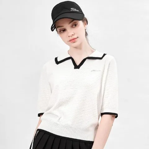 [하프클럽] 피엔디 여성골프 쿨니트 반팔카라티셔츠 여자골프반팔티 여자반팔니트 골프니트