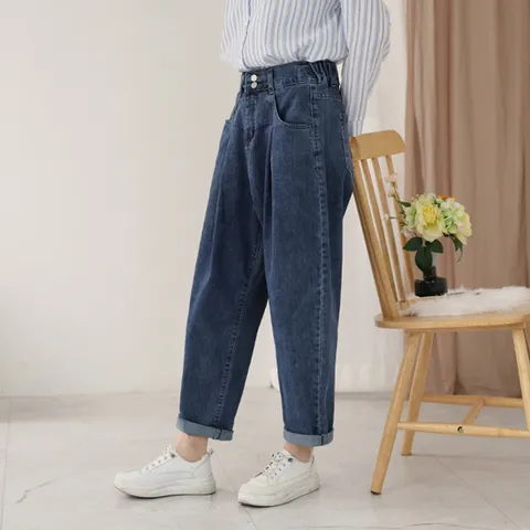 [하체커버 핏 예쁜]데이나 투버튼 배기 데님팬츠 /오버핏 일상 데일리 산책 QPT112