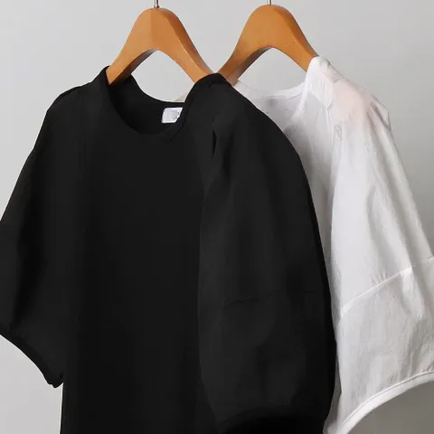 퍼프 소매 배색 반팔티 307I951S 빅사이즈 여성