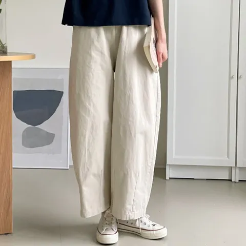 [신상오픈런] 커브드팬츠 밴딩 항아리 통넓은 여성면바지 9부