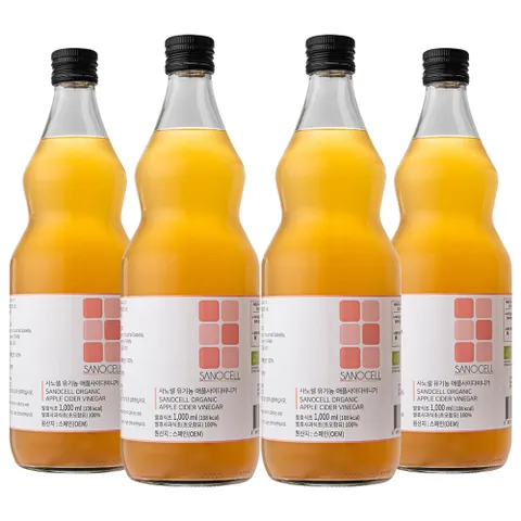 사노셀 유기농 애플사이다 비니거 4병 1000ml x 4병 발효 사과 초모 식초 유기산 80000mg
